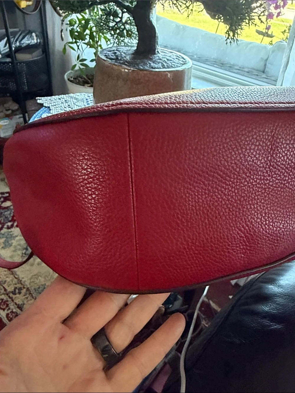 Coach Red Pebble Leather Shoulder Hobo